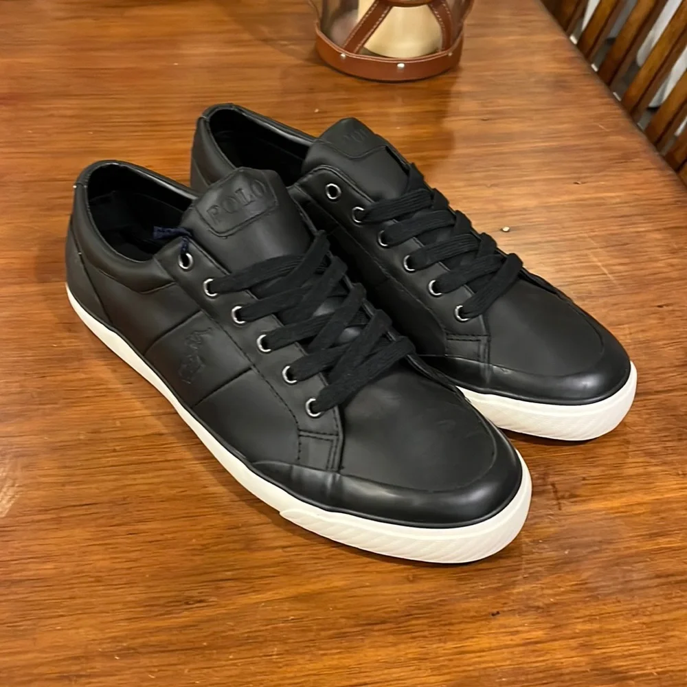 Polo Ralph Lauren Ian Boat Deck Shoes Sneakers new Black Leather Mens Size 12